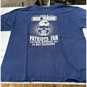 New England "Die Hard Patriots Fan" Skull Blue Short Sleeve T Shirt Size XXL NFL